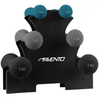 Avento 3 paar Handgewichten + Rek - Bone - Zwart/Grijs/Blauw