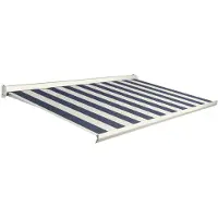 Domasol Knikarmscherm F10 Motor Schakelaar Ral7016 Blauw Creme Doek D519 500x250cm