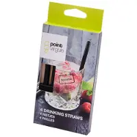 Point-Virgule Set van 4 korte cocktailrietjes uit rvs zwart met reinigingsborstel 14cm