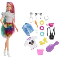 Barbie Leopard Regenbooghaar pop (blond)