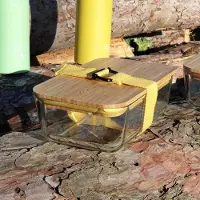 Cookut lunchbox uit glas; bamboe deksel en riem geel 20x12x8cm