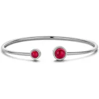 CO88 Collection 8CB-90899 Stalen Armband - Dames - Bangle - Jaspis - Rood - 4 en 6 mm Doorsnee - Armband - 58 x 49 mm - 2 mm Dikte - Staal - Zilverkleurig