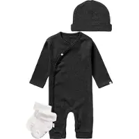 Noppies - KLEDINGSET (3delig) - Boxpak Nevis, Mutsje Nevel Grey Antraciet Grijs, met sokjes - Maat 62