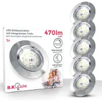 B.K.Licht Ledinbouwlamp 5-delige inbouwspot, dimbare plafondspots, platte spots 3.000k, 470 lumen, 5,5w, kunststof, 8,2 x 2,8 cm, nikkel