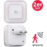 B.K.Licht - LED Stekkerlamp - set van 2 - nachtlampje met bewegingssensor - met stopcontact - wit