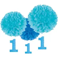 Amscan fluffy hangdecoraties eerste verjaardag 40 cm 3 stuks blauw