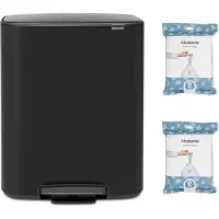 Brabantia Bo Prullenbak - 2 x 30 liter - met 80 Vuilniszakken - Afvalscheiding - Matt Black