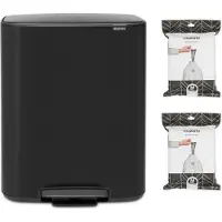 Brabantia Bo Prullenbak - 60 liter - 1 vak - met 80 Vuilniszakken - Matt Black