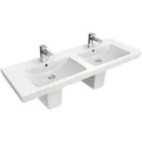 Villeroy & Boch Villeroy en Boch Subway 2.0 meubelwastafel dubbel 130x47cm met 2 kraangaten met overloop
