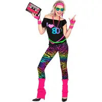 Widmann - Jaren 80 & 90 Kostuum - Geboren In De 80s - Vrouw - Roze, Zwart, Multicolor - Large - Carnavalskleding - Verkleedkleding