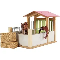 Kids Globe paardenbox 14x21,8x14cm roze roze Hout Speelfigurenset