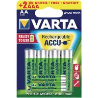 Varta Set Ready2Use: 4 x AA2100 batterijen + 2 AAA800 mAh batterijen, 2100 mAh, Nikkel-metaalhydride (NiMH), 1,2 V, Blase, AAA / AA