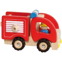 Goki Houten voertuig - Brandweerwagen - 16,7X9X10,5Cm - Met Rubberen Banden - 2 Jaar