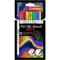 Stabilo Pen 68 - Premium Brush Viltstift - Met Flexibele Penseelpunt - ARTY Etui Met 12 Verschillende Kleuren