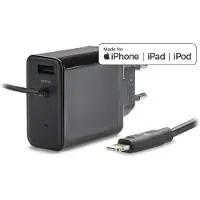 Mobilize Wall Charger USB + Apple MFi Lightning 24W 1m. Black