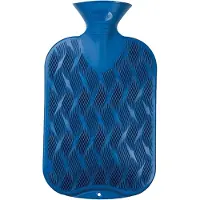 Fashy Warmwaterkruik - 1 golvend geribbeld, 1 zijde glad - blauw