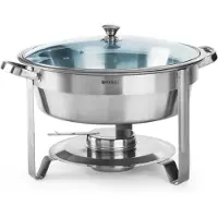 Hendi Ronde chafing dish – glazen deksel – 3,5L – inclusief brandpastahouder – roestvast staal