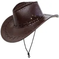 Finidi cowboyhoed lederlook met decoratie bruin