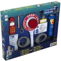 KleinToys Toys 10-delige politie set - handboeien met sleutel, mobiele speelgoedtelefoon, fluitje, politiescheplepel met zwaailicht en zaklamp - rood wit blauw