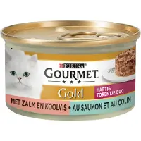 Gourmet Gold Hartig Torentje Duo met zalm en koolvis natvoer kat (24x85 g) 2 trays (24 x 85 g)