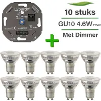 Lybardo 10 Pack LED GU10 Lybardo 4.6W 100 graden 2700K Warm Wit + Lybardo ITEC 3-175W LED Dimmer