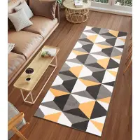 Tapiso Luxury Tapijtloper Grijs Oranje Geometrisch Gang Woonkamer Vloerkleed Maat- 70x400