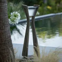 LES JARDINS LED lamp op zonne-energie Osmoz van Duratek, grijs Osmoz, dimbaar, alu / grijs / zink, Hout, Modern, solar tuinverlichting