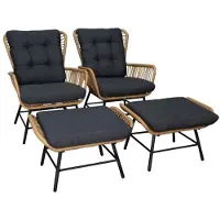 BUITEN living Dex lounge balkonset 2 personen | wicker + aluminium | bamboe antraciet | 4-delig