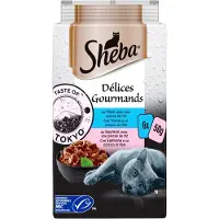 Sheba Delices Gourmands met Tonijn & Zalm en een vleugeltje Rijst 3x (6x50g)