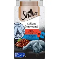 Sheba - Délices Gourmands met Rund en met Witvis 3x pakjes van 6x 50g