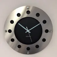 A&M WANDKLOK MECANICA BLACK & SILVER BLUE WHITE POINTER MODERN DUTCH DESIGN HANDGEMAAKT 40 cm
