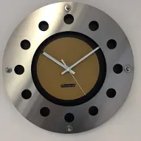 A&M WANDKLOK MECANICA FULL BLACK WITH YELLOW COLOR SMALL INNER CIRCLE WHITE POINTER MODERN DUTCH DESIGN HANDGEMAAKT 40 cm