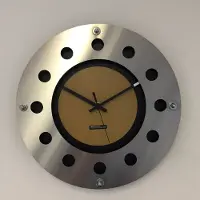 A&M WANDKLOK MECANICA FULL BLACK WITH YELLOW COLOR SMALL INNER CIRCLE BLACK POINTER MODERN DUTCH DESIGN HANDGEMAAKT 40 cm