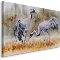 Karo-art Schilderij - Kraanvogels op een veld (print op canvas), 4 maten, multi-gekleurd, premium print