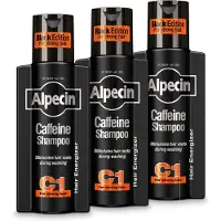 Alpecin Cafeïne Shampoo C1 Black met Nieuwe Geur 3x 250ml | Natuurlijke Haargroei Shampoo voor Mannen
