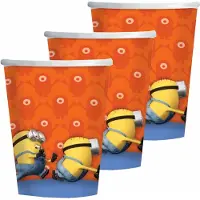 Disney 16x Minions bekertjes oranje karton 266 ml - Feestbekertjes