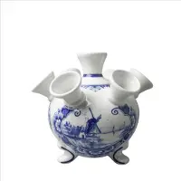Heinen Delfts Blauw | Tulpenvaas op pootjes |Molen | Blauw | wit | L