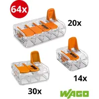 Wago 64 st lasklemmen assortiment | serie 221 - 2, 3 en 5 voudig | met klemmetjes | BIG PACK 64