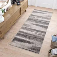 Tapiso Sari Tapijt Loper Grijs Gestreept Woonkamer Hal Slaapkamer Maat- 60x1100