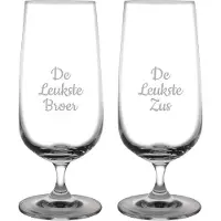 Fusion Gegraveerde bierglas op voet 41cl De Leukste Broer-De Leukste Zus