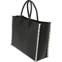 Coccinelle Leren Shopper Myrtha Infilature Handbag Noir Zwart