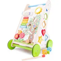 Woet Houten Activiteiten Loopwagen - Duwwagen met Vormen, Muziek en Spelletjes - Babywalker - Vanaf 1 Jaar