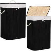 Springos Wasmand | Met Deksel | Opvouwbaar | 72 Liter | Met Uitneembare Waszak | Wasmand | Zwart/Beige