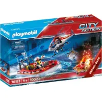 Playmobil , brandweeractie met helikopter en boot, City Action, 70335