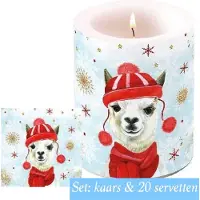 Ambiente Set: Kaars + 20 servetten klein winter lama winterdecoratie | AMB6126-WL |