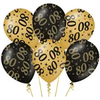 Paper Dreams 80 jaar verjaardag feest ballonnen - 24x stuks - zwart/goud - leeftijd - 30 cm - versiering - feestartikelen