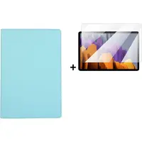 Modo Hoesje Geschikt voor Samsung Galaxy Tab S8 Plus - 12.4 inch - Screenprotector Samsung Galaxy Tab S8 Plus - Kunstleder - Samsung Tab S8+ 2022 Draaibare Book Case Turquoise + Tempered Glass