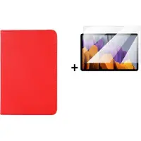 Modo Hoesje Geschikt voor Samsung Galaxy Tab S8 Plus - 12.4 inch - Screenprotector Samsung Galaxy Tab S8 Plus - Kunstleder - Samsung Tab S8+ 2022 Draaibare Book Case Rood + Tempered Glass