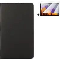 Modo Hoesje Geschikt voor Samsung Galaxy Tab S8 Plus - 12.4 inch - Screenprotector Samsung Galaxy Tab S8 Plus - Kunstleder - Samsung Tab S8+ 2022 Draaibare Book Case Zwart + Tempered Glass