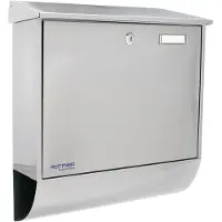 Rottner Expo Inox brievenbus, wandmontage, naamplaatje, postrol, cilinderslot, incl. 2 sleutels, roestvrij staal, B 385 x D 120 x H 410 mm